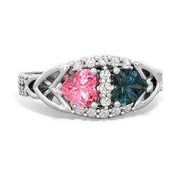 Lab Pink Sapphire Sparkling Celtic Knot 14K White Gold ring R2645