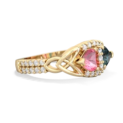 Lab Pink Sapphire Sparkling Celtic Knot 14K Yellow Gold ring R2645