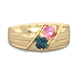 Lab Pink Sapphire Men's Streamline 14K Yellow Gold ring R0460