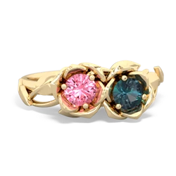 Lab Pink Sapphire Rose Garden 14K Yellow Gold ring R5510