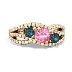 Lab Pink Sapphire Three Stone Aurora 14K Yellow Gold ring R3080