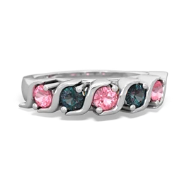 Lab Pink Sapphire Anniversary Band 14K White Gold ring R2089