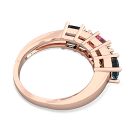 Lab Pink Sapphire Three Stone Diamond Cluster 14K Rose Gold ring R2592