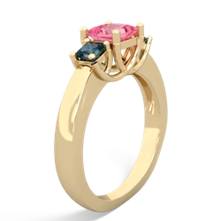 Lab Pink Sapphire Three Stone Trellis 14K Yellow Gold ring R4015