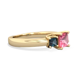 Lab Pink Sapphire Three Stone Trellis 14K Yellow Gold ring R4015