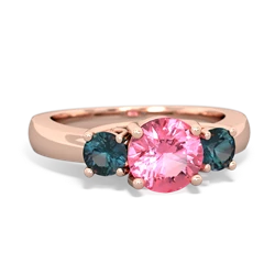 Lab Pink Sapphire Three Stone Round Trellis 14K Rose Gold ring R4018