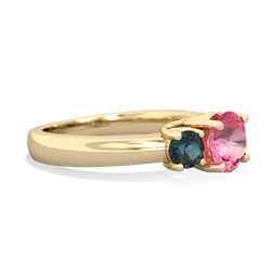 Lab Pink Sapphire Three Stone Round Trellis 14K Yellow Gold ring R4018