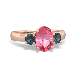 Lab Pink Sapphire Three Stone Oval Trellis 14K Rose Gold ring R4024