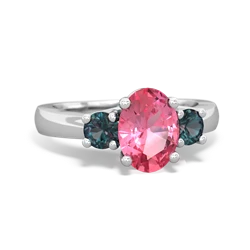 Lab Pink Sapphire Three Stone Oval Trellis 14K White Gold ring R4024