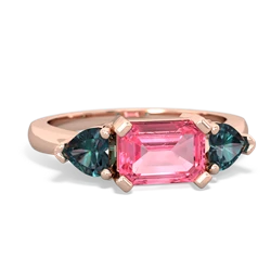 Lab Pink Sapphire Three Stone 14K Rose Gold ring R5235