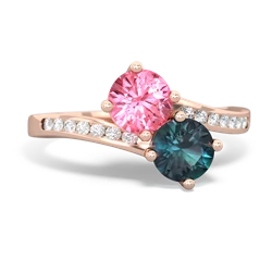 Lab Pink Sapphire Channel Set Two Stone 14K Rose Gold ring R5303