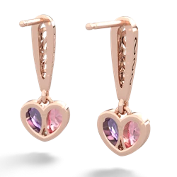 Lab Pink Sapphire Filligree Heart 14K Rose Gold earrings E5070