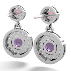 Lab Pink Sapphire Halo Dangle 14K White Gold earrings E5319