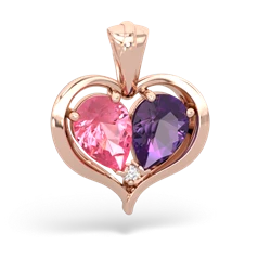 Lab Pink Sapphire Two Become One 14K Rose Gold pendant P5330