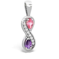 Lab Pink Sapphire Diamond Infinity 14K White Gold pendant P5390