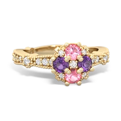 Lab Pink Sapphire Sparkling Tiara Cluster 14K Yellow Gold ring R26293RD