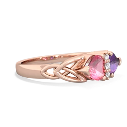 Lab Pink Sapphire Celtic Knot Double Heart 14K Rose Gold ring R5040