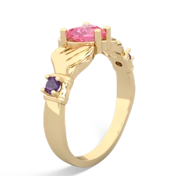 Lab Pink Sapphire Claddagh Keepsake 14K Yellow Gold ring R5245