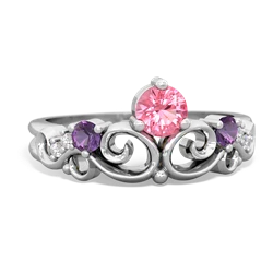 Lab Pink Sapphire Crown Keepsake 14K White Gold ring R5740