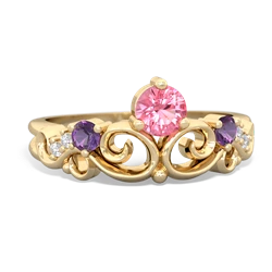 Lab Pink Sapphire Crown Keepsake 14K Yellow Gold ring R5740