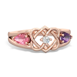 Lab Pink Sapphire Hearts Intertwined 14K Rose Gold ring R5880