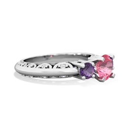 Lab Pink Sapphire Art Deco Eternal Embrace Engagement 14K White Gold ring C2003