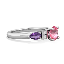 Lab Pink Sapphire 6Mm Round Eternal Embrace Engagement 14K White Gold ring R2005