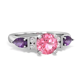 Lab Pink Sapphire 6Mm Round Eternal Embrace Engagement 14K White Gold ring R2005