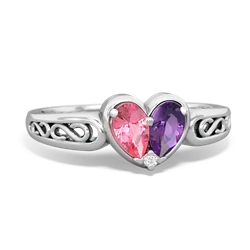 Lab Pink Sapphire Filligree 'One Heart' 14K White Gold ring R5070