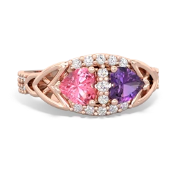 Lab Pink Sapphire Sparkling Celtic Knot 14K Rose Gold ring R2645