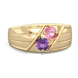 Lab Pink Sapphire Men's Streamline 14K Yellow Gold ring R0460