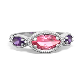 Lab Pink Sapphire Milgrain Marquise 14K White Gold ring R5700