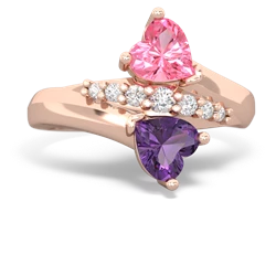 Lab Pink Sapphire Heart To Heart 14K Rose Gold ring R2064