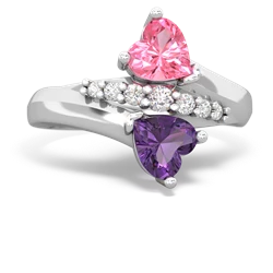 Lab Pink Sapphire Heart To Heart 14K White Gold ring R2064