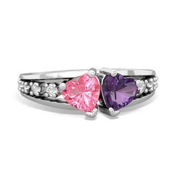 Lab Pink Sapphire Heart To Heart 14K White Gold ring R3342