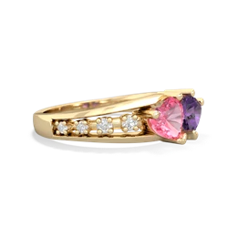 Lab Pink Sapphire Heart To Heart 14K Yellow Gold ring R3342