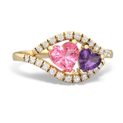 Lab Pink Sapphire Mother And Child 14K Yellow Gold ring R3010