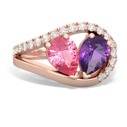 Lab Pink Sapphire Nestled Heart Keepsake 14K Rose Gold ring R5650