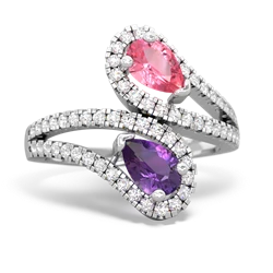 Lab Pink Sapphire Diamond Dazzler 14K White Gold ring R3000