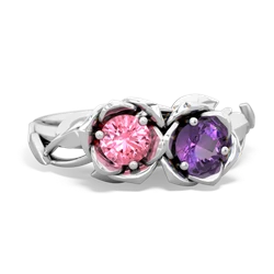 Lab Pink Sapphire Rose Garden 14K White Gold ring R5510