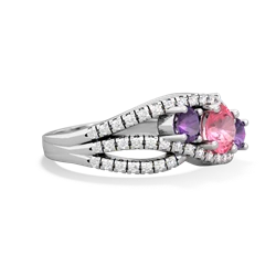 Lab Pink Sapphire Three Stone Aurora 14K White Gold ring R3080