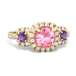 Lab Pink Sapphire Regal Halo 14K Yellow Gold ring R5350