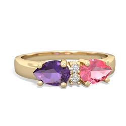 Lab Pink Sapphire Pear Bowtie 14K Yellow Gold ring R0865