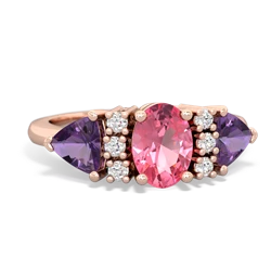 Lab Pink Sapphire Antique Style Three Stone 14K Rose Gold ring R2186