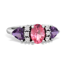 Lab Pink Sapphire Antique Style Three Stone 14K White Gold ring R2186