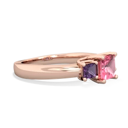 Lab Pink Sapphire Three Stone Trellis 14K Rose Gold ring R4015