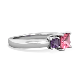 Lab Pink Sapphire Three Stone Trellis 14K White Gold ring R4015