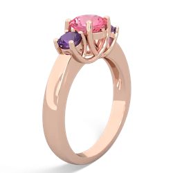 Lab Pink Sapphire Three Stone Round Trellis 14K Rose Gold ring R4018