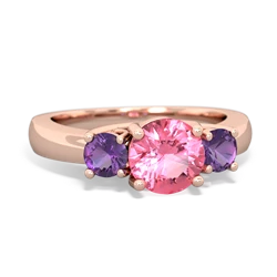 Lab Pink Sapphire Three Stone Round Trellis 14K Rose Gold ring R4018