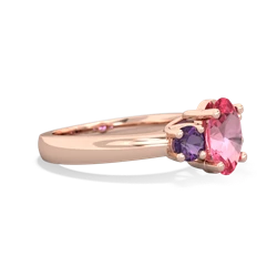 Lab Pink Sapphire Three Stone Oval Trellis 14K Rose Gold ring R4024